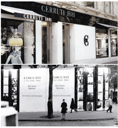 Бутик Cerruti 1881, открытый в 1967 году в Париже, на площади Мадлен, по сей день остается флагманским бутиком компании